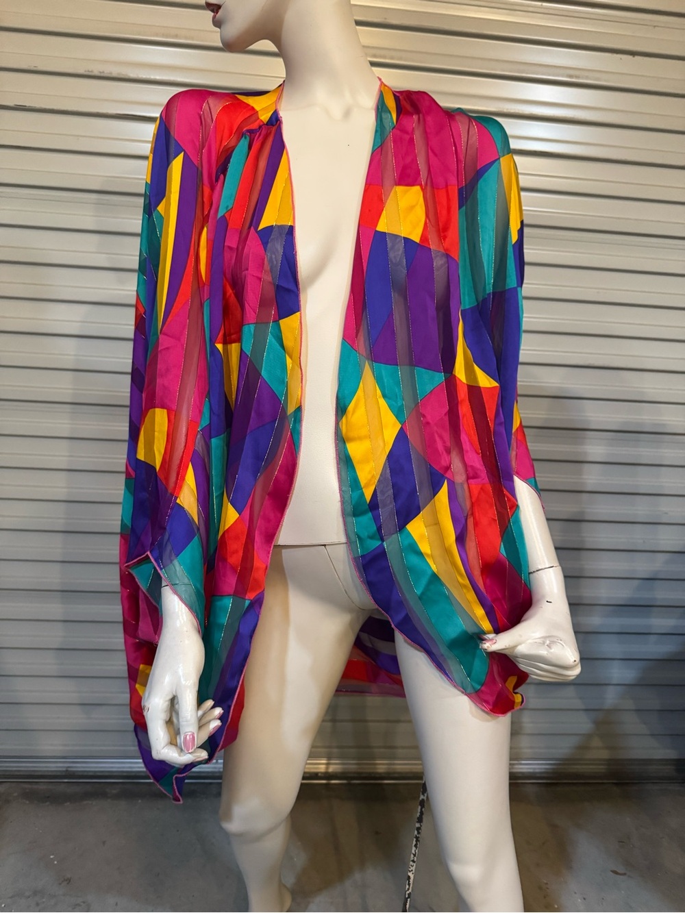 Swim Wear Cover Up Kimono Shrug Rainbow Oscar De La Renta 80s Beach Florida Bold
